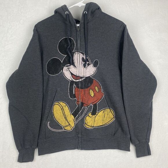 Disney parks Mickey Mouse Zip Up Hoodie Adult Small Gray Sweatshirt Jacket - Picture 1 of 6